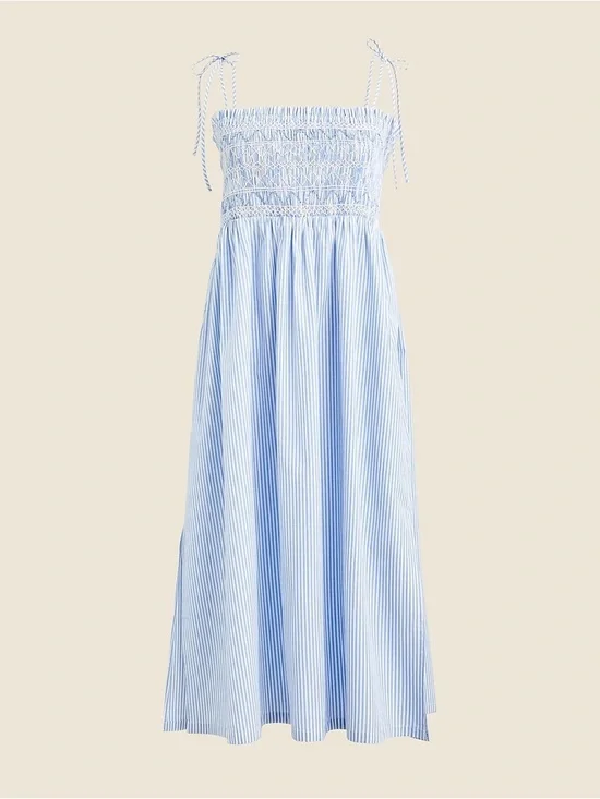 J. Crew Paloma Blue Pinstripe Smocked Maxi Dress Large - Picture 1 of 13